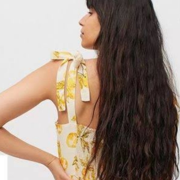 Urban Outfitters Jolene Lemon Print Linen Mini Dress Medium - Picture 4 of 13